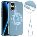 For iPhone 17 Glossy TPU Shockproof MagSafe Phone Case with Lanyard(Blue)
