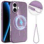 For iPhone 17 Glossy TPU Shockproof MagSafe Phone Case with Lanyard(Purple)