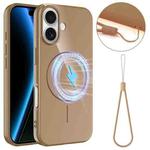 For iPhone 17 Glossy TPU Shockproof MagSafe Phone Case with Lanyard(Gold)