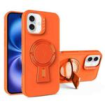 For iPhone 16 Plus Y-shape Holder MagSafe Rugged Shockproof Phone Case(Orange)