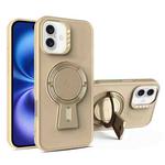 For iPhone 16 Plus Y-shape Holder MagSafe Rugged Shockproof Phone Case(Desert Gold)