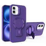 For iPhone 16 Y-shape Holder MagSafe Rugged Shockproof Phone Case(Deep Purple)