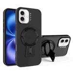 For iPhone 16 Y-shape Holder MagSafe Rugged Shockproof Phone Case(Black)