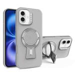 For iPhone 16 Y-shape Holder MagSafe Rugged Shockproof Phone Case(Grey)