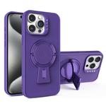 For iPhone 15 Pro Y-shape Holder MagSafe Rugged Shockproof Phone Case(Deep Purple)