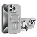 For iPhone 15 Pro Y-shape Holder MagSafe Rugged Shockproof Phone Case(Grey)