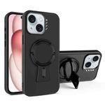 For iPhone 15 Plus Y-shape Holder MagSafe Rugged Shockproof Phone Case(Black)