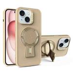 For iPhone 15 Plus Y-shape Holder MagSafe Rugged Shockproof Phone Case(Desert Gold)