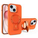 For iPhone 15 Y-shape Holder MagSafe Rugged Shockproof Phone Case(Orange)