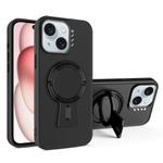 For iPhone 15 Y-shape Holder MagSafe Rugged Shockproof Phone Case(Black)