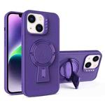 For iPhone 14 Y-shape Holder MagSafe Rugged Shockproof Phone Case(Deep Purple)