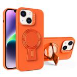 For iPhone 14 Y-shape Holder MagSafe Rugged Shockproof Phone Case(Orange)