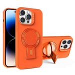 For iPhone 14 Pro Y-shape Holder MagSafe Rugged Shockproof Phone Case(Orange)