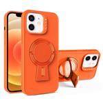 For iPhone 12 Y-shape Holder MagSafe Rugged Shockproof Phone Case(Orange)