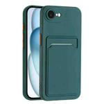 For iPhone 16e Skin Feel Card Contrast Color Button TPU Phone Case(Dark Green)