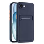 For iPhone 16e Skin Feel Card Contrast Color Button TPU Phone Case(Dark Blue)