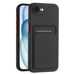 For iPhone 16e Skin Feel Card Contrast Color Button TPU Phone Case(Black)