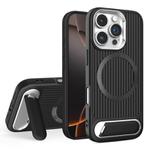 For iPhone 16 Pro Max Vertical Lines Invisible Flat Holder MagSafe Phone Case(Black)
