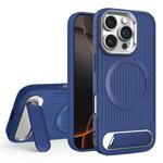 For iPhone 16 Pro Max Vertical Lines Invisible Flat Holder MagSafe Phone Case(Blue)