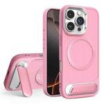 For iPhone 16 Pro Vertical Lines Invisible Flat Holder MagSafe Phone Case(Pink)