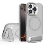 For iPhone 16 Pro Vertical Lines Invisible Flat Holder MagSafe Phone Case(Grey)