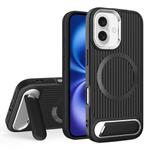 For iPhone 16 Plus Vertical Lines Invisible Flat Holder MagSafe Phone Case(Black)