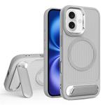 For iPhone 16 Plus Vertical Lines Invisible Flat Holder MagSafe Phone Case(Grey)