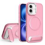 For iPhone 16 Vertical Lines Invisible Flat Holder MagSafe Phone Case(Pink)