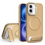 For iPhone 16 Vertical Lines Invisible Flat Holder MagSafe Phone Case(Gold)