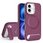 For iPhone 16 Vertical Lines Invisible Flat Holder MagSafe Phone Case(Wine Red)