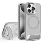 For iPhone 15 Pro Vertical Lines Invisible Flat Holder MagSafe Phone Case(Grey)