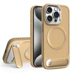 For iPhone 15 Pro Vertical Lines Invisible Flat Holder MagSafe Phone Case(Gold)