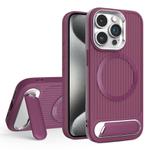 For iPhone 15 Pro Vertical Lines Invisible Flat Holder MagSafe Phone Case(Wine Red)