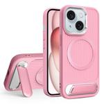 For iPhone 15 Plus Vertical Lines Invisible Flat Holder MagSafe Phone Case(Pink)