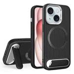 For iPhone 15 Vertical Lines Invisible Flat Holder MagSafe Phone Case(Black)