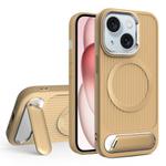 For iPhone 15 Vertical Lines Invisible Flat Holder MagSafe Phone Case(Gold)
