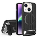 For iPhone 14 Plus Vertical Lines Invisible Flat Holder MagSafe Phone Case(Black)