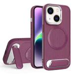 For iPhone 14 Plus Vertical Lines Invisible Flat Holder MagSafe Phone Case(Wine Red)