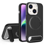 For iPhone 14 Vertical Lines Invisible Flat Holder MagSafe Phone Case(Black)