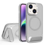 For iPhone 14 Vertical Lines Invisible Flat Holder MagSafe Phone Case(Grey)