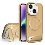 For iPhone 14 Vertical Lines Invisible Flat Holder MagSafe Phone Case(Gold)