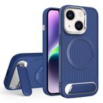 For iPhone 14 Vertical Lines Invisible Flat Holder MagSafe Phone Case(Blue)