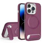 For iPhone 14 Pro Vertical Lines Invisible Flat Holder MagSafe Phone Case(Wine Red)