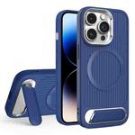 For iPhone 14 Pro Vertical Lines Invisible Flat Holder MagSafe Phone Case(Blue)