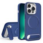 For iPhone 13 Pro Max Vertical Lines Invisible Flat Holder MagSafe Phone Case(Blue)