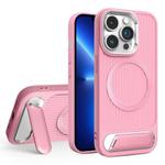 For iPhone 13 Pro Vertical Lines Invisible Flat Holder MagSafe Phone Case(Pink)
