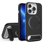 For iPhone 13 Pro Vertical Lines Invisible Flat Holder MagSafe Phone Case(Black)