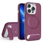 For iPhone 13 Pro Vertical Lines Invisible Flat Holder MagSafe Phone Case(Wine Red)