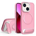 For iPhone 13 Vertical Lines Invisible Flat Holder MagSafe Phone Case(Pink)