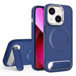 For iPhone 13 Vertical Lines Invisible Flat Holder MagSafe Phone Case(Blue)